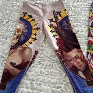 Vivid Artistic Leggings with Skull and Face Design
